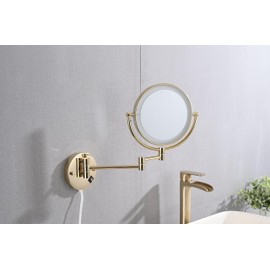 ZJMTOCYU Dual-Sided LED Makeup Vanity Mirror for Beauty, 3X Magnification and 360-Degree Rotation, Elegant Gold Finish