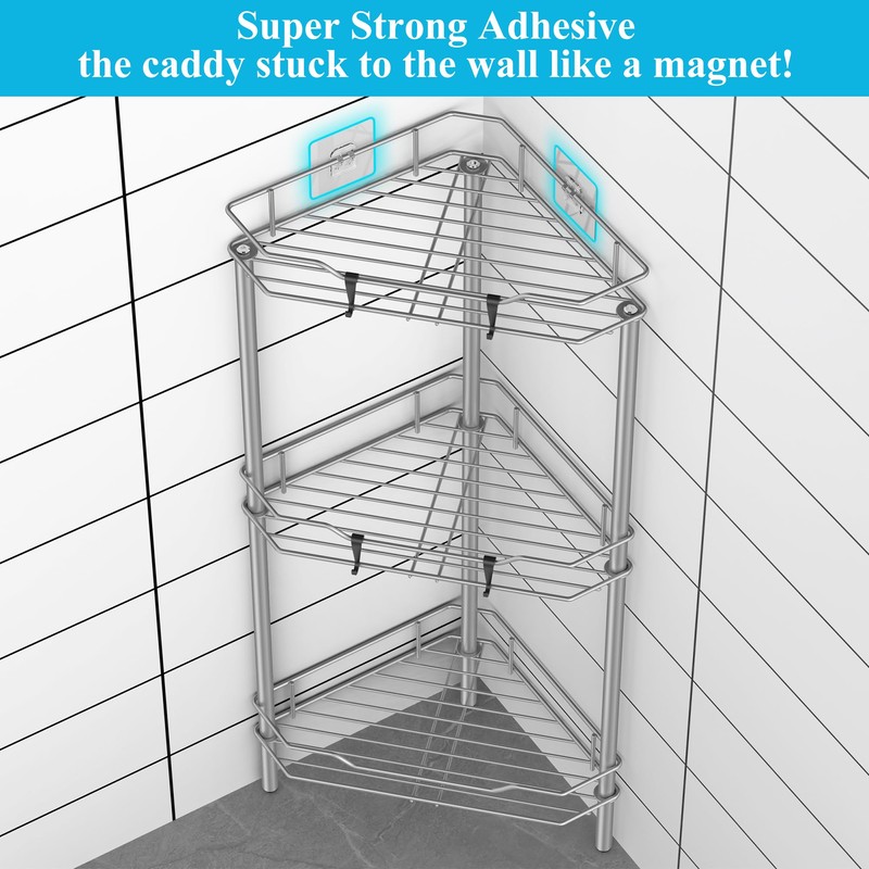 HuggieGems 3 Tier Floor Standing Corner Shower Caddy Organizer Shelf