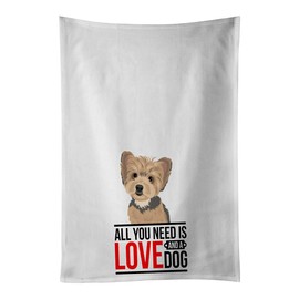 Caroline's Treasures Yorkie Blue and Tan Puppy White Kitchen Set of 2Kitchen Cotton Hand-Towels