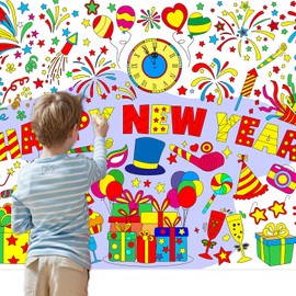 Happy New Year Large Coloring Poster Kids Huge Painting Tablecloth Table Cover for Boys Girls New Year Eve Party Supplies Classroom Home Holiday Favors 31.4 x 43.3 Inch