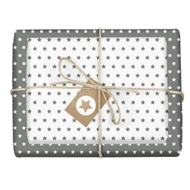 dabelino® Wrapping Paper Set Stars (Grey/White): 4x Sheets + 4x Tags (Eco Recycled Paper, Sustainable, Christmas, Birthday, Birth Baby Boy Girl, for Any Occasion)