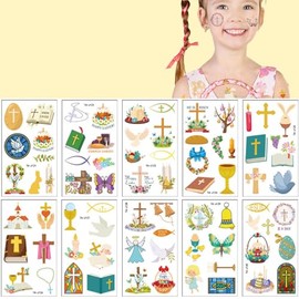 10 Sheets Easter Religious Temporary Tattoos, Religions Christian Temporary Tattoos Jesus Christian He is Risen Easter Temporary Tattoos for Easter Spring Party Favors