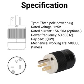 3 Prong Male Power Plug Replacement Grounding Electrical Outlet Connector for Extension Cord and Industrial Wiring(20A 125V)