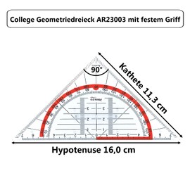 Aristo AR23003 College Geometry Triangle with Firm Grip (Hypotenuse 16 cm, Ink Nubs and Facets, Polystyrene) Transparent
