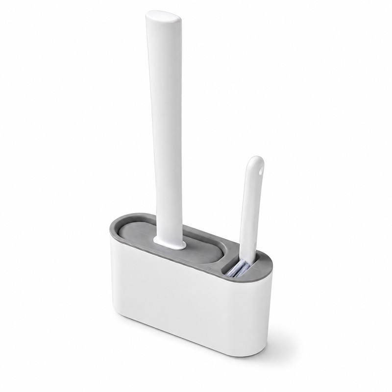 Wall-Mounted Silicone Toilet Brush Set with Holder & Detail Brush,