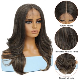 YOKAS Highlight Synthetic Lace Front Wig 13x4x1 T Lace Front Wigs 22 Inch Colored Middle Part Synthetic Heat Resistant Fiber Wig Pre-Plucked Hairline with Baby Hair for Daily Party Use（P1B/27/30）