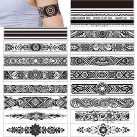 GLARYYEARS Arm Band Temporary Tattoo - 18 Pack Super Long size, Realistic & Boho Polynesian Maori Style Fake Tattoos, ArmBand Tattoos for Wrist, Ankle Circle, Geometric, Tribal and Totem