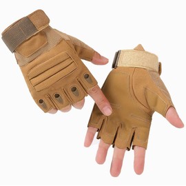 NuCamper Half Finger Tactical Gloves for Men,Touchscreen Fingerless Airsoft Gloves for Work Sports Motorcycle Cycling Hiking(Tan,L)