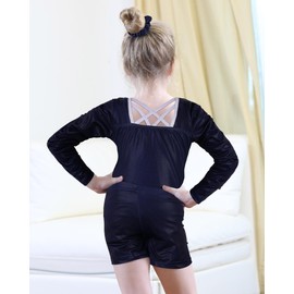 BAOHULU Gymnastics Leotards for Girls Long Sleeve Sparkly Cute Pattern Dance Outfit with Matching Shorts Set US_KHB375_NavyStars_5A