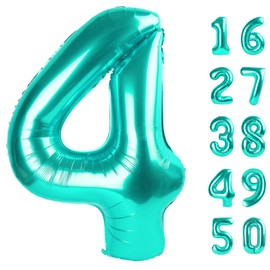 40 Inch Teal Blue Large 4 Balloon Numbers Teal Big Foil Number Balloons Giant Helium Happy 14th 24th Birthday Party Decorations for Man and Women, Huge Mylar Anniversary Party Supplies