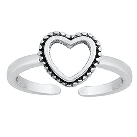 Sterling Silver Wholesale Bali Heart Toe Ring Oxidized Adjustable Midi Band 925