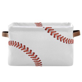 HOYYU Softball Baseball Basket Decor Storage Bin Basket For Shelf Closet Foldable Fabric Storage Box Cube With Handles Large Kids Toys Clothes Organizer Basket For Nursery Bedroom