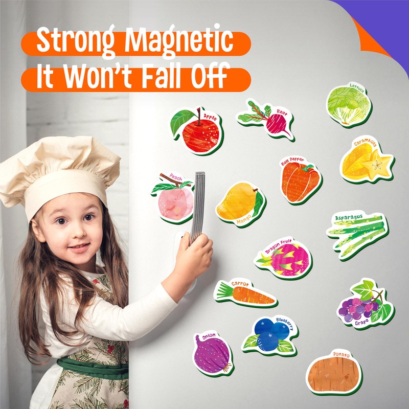 35 PCS Fruit & Vegetable Magnets, Adorable Magnetic Fruits Veggies