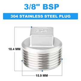 ERGAOBOY 2 Pcs 3/8" BSP Male Outer Square Thread Socket Pipe 304 Stainless Steel Plug Fitting