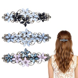 XLIUAX Pack of 3 Elegant Hair Clips Crystal Flower Clip, Glittering Vintage Rhinestone Hair Clips Metal Spring Hair Clip Clips French Style Vintage Hair Accessories for Women Girls