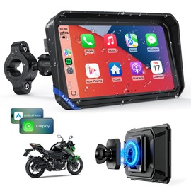WonVon 6.25 Inch Wireless Motorcycle Carplay GPS Navigation System with Apple Carplay and Android Auto Portable Screen with Dual Bluetooth, Navigation, Siri, Google Assistant with Magnetic Mount