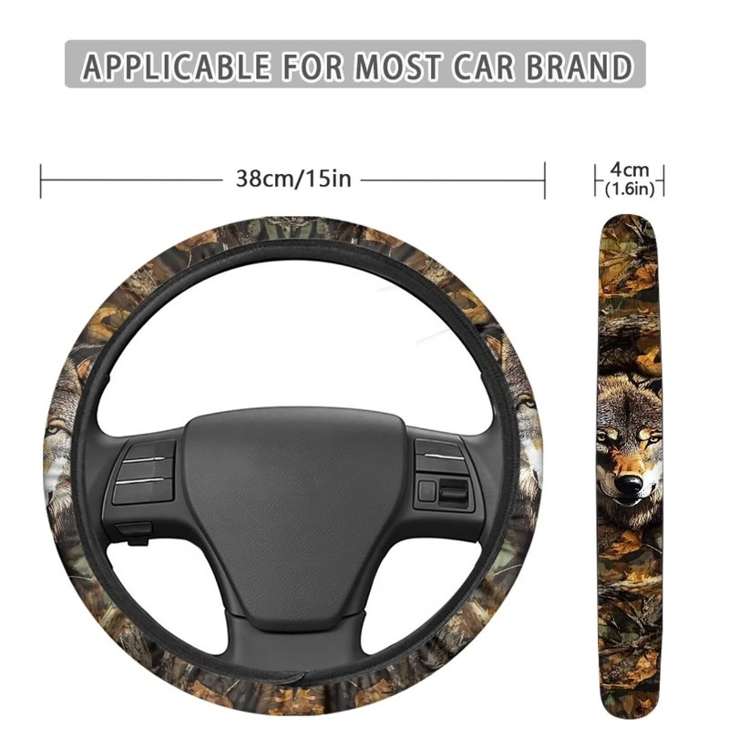 Wanyint Wolf Camo Hunting Forest 15 Inch Car Steering Wheel