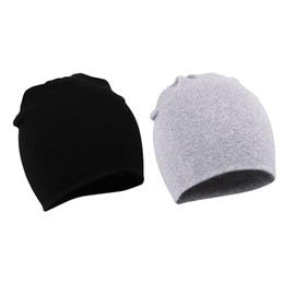 WYMAODAN Baby Beret Hat, Two Soft Double Cute Hats Made of Autumn and Winter Cotton, Suitable for Boys and Girls Aged 1 to 3 Years, Black and light grey