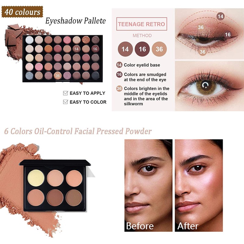 Kit de Maquillaje Profesional, Juego de Maquillaje Paleta de Sombras