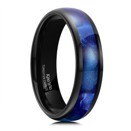 King Will 6mm Mens Tungsten Wedding Band Black Carbide Rings Blue Imitation Shell Grain Inlay Men's Engagement Ring for Men Women Domed Polish Edge Comfort Fit Size 8