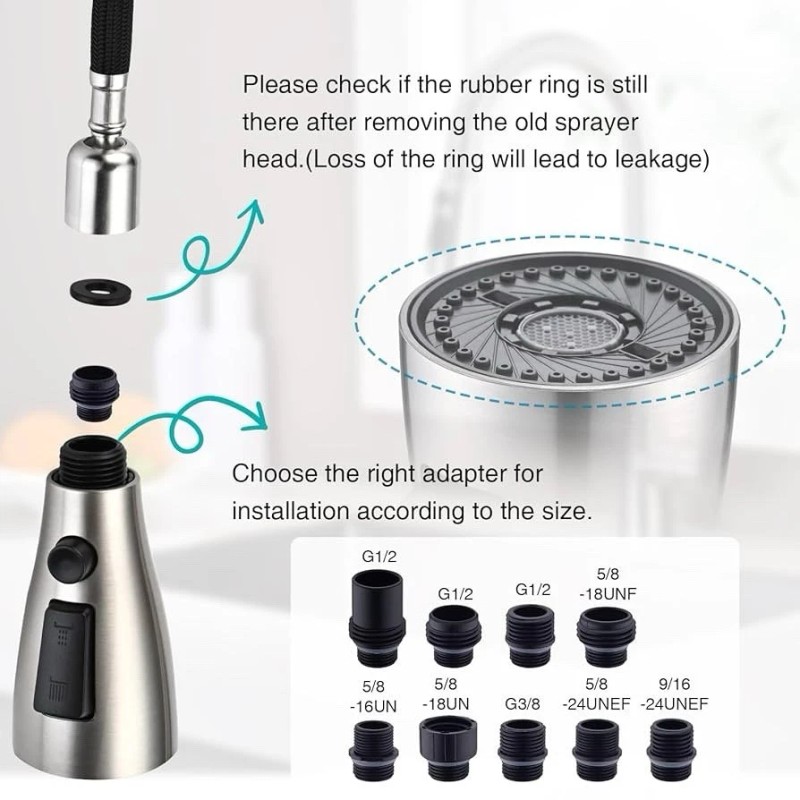 sontiy Metal Kitchen Faucet Head Replacement, 3-Function Pull Down Spray