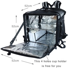 Packir PK-140Z: Huge Heat Insulation Food Delivery Bag for Motorcycle, Big Pizza Delivery Bags for Bicycle/Scooter, 2 Layers, Rigid Frame, Side Loading, 20" x 20" x 20"