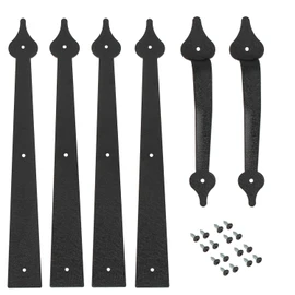 Homode Decorative Garage Door Hinges Handles, Faux Garage Door Accents, Metal Handles Hinges Hardware Kit, Screw Mounted, Black, Spear Style (4 Hinges+2 Handles)