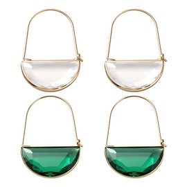 GOMAKERER 2 Pairs 2 Colors Crystal Earrings for Women, Green and Clear Crystal Quartz Dangle Earrings Vintage Boho Earring Fashion Party Jewelry Gifts for Women