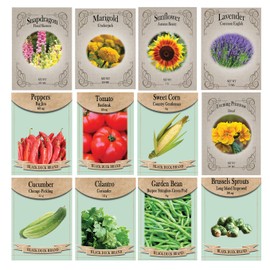 Vegetable, Flower, and Herb Seed Set - 12 Varieties of Non-GMO and Heirloom Premium Seeds for Planting - Chili Pepper, Brussel Sprouts, and Marigolds and More!