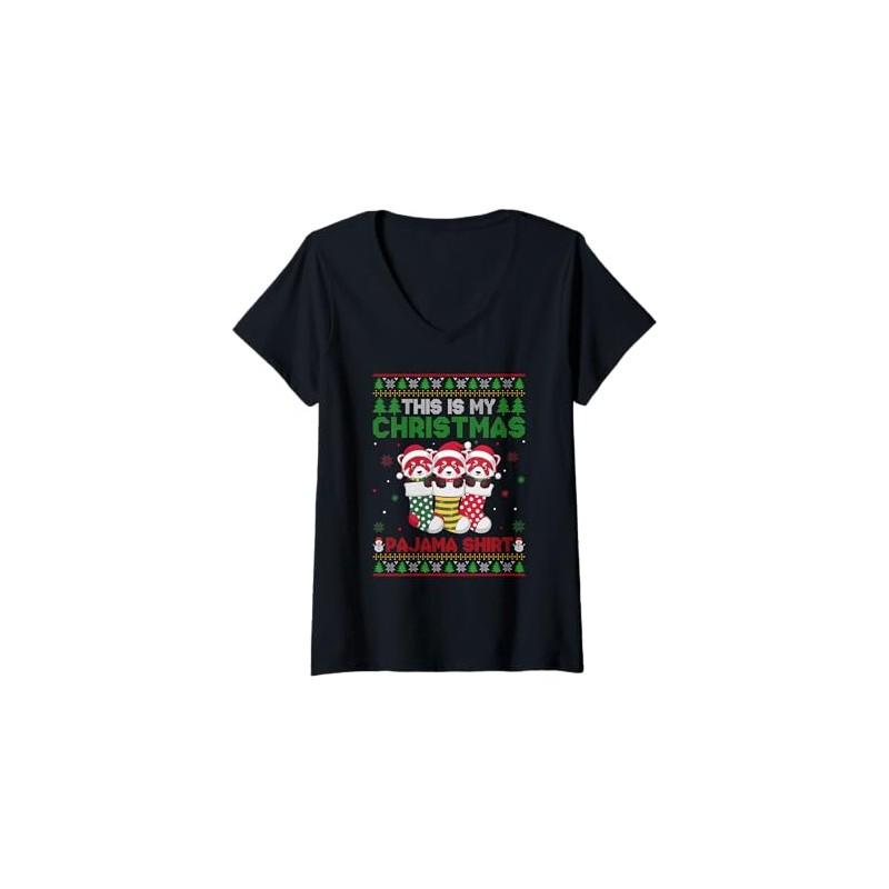 Womens Red Panda in Christmas Socks Ugly Sweater Xmas Pajama