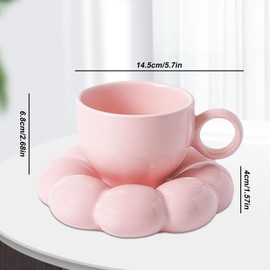 250 ml Coffee Cups Set with Saucer: Flowers Cappuccino Cups Ceramic Coffee Cups, Espresso Cups Set with Coasters and Forks and Spoons, Espresso Cups for Tea, Coffee, Cappuccino