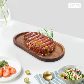 KOLHGNSE 12 Sets Acacia Wood Serving Trays, Oval Appetizer Platters Party Food Display Rustic Farmhouse Wooden Boards Cheese Desserts Entertaining