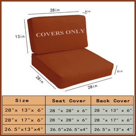 Deep Outdoor Seating Patio Cushion Set Covers Replacement, 4PCS Durable Outdoor Cushions Cover, Patio Furniture Cushions Slipcovers (Spice, Seat 28"x 28"x 6" + Back 28"x 13"x 6")