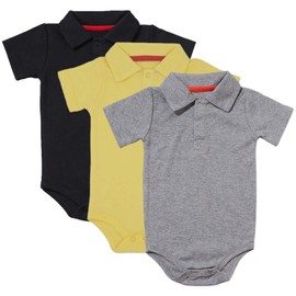 amropi Baby Boys' Short-Sleeved Cotton Bodysuit Newborn Summer Wrap Bodysuit Pack of 3 for 0-24 Months, Black/Grey/Yellow