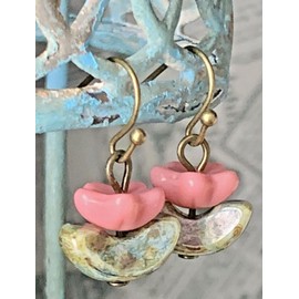 Little Bronze, Pink Flower Glass Leaf Beads Bloom. Jewelry Earrings for Women #3298FE502