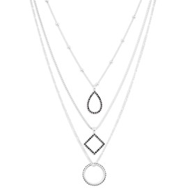 Lucky Brand Open Shape Chain Layer Necklace,Silver,One Size
