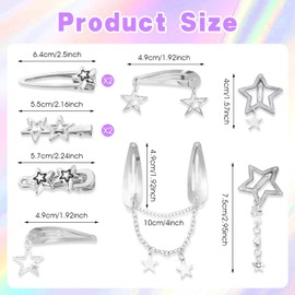 10 Pieces Silver Hair Clips, Y2k Silver Hair Clips Ladies, Star Hair Clips - 8 Shapes Y2k Silver Hair Clips Pentagram Hair Clips Kawaii Hair Clips Y2k Hair Accessories For Women