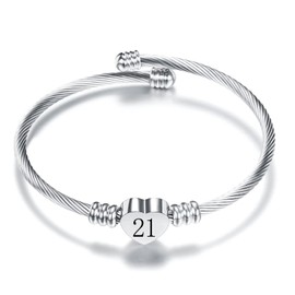 KunBead 21st Birthday Love Heart Bracelets for Women Expandable Lucky Number Age Bangle Cuff Stainless Steel Bracelet