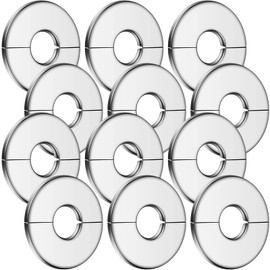 12 Pieces Escutcheon Plate Stainless Steel Wall Split Flange Round Pipe Cover Decoration PEX Pipe, Chrome Finish (22mm)