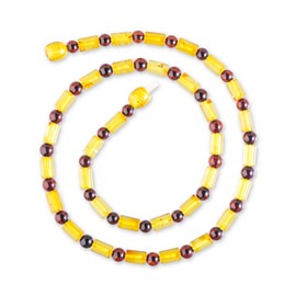 Genuine Amber Necklace - Polished Sphere and Cylinder Shaped Beads from the Baltic Sea - Natural Jewelry Hand-Assembled in Europe - Unique Style (Lemon-Cherry, 17.5)