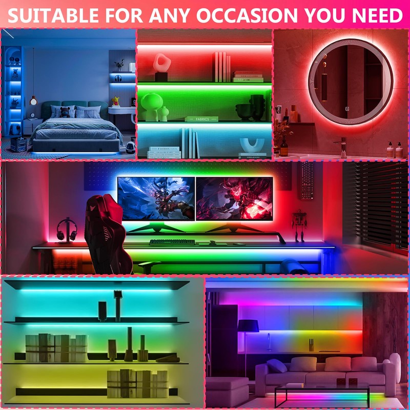 LED Strip Lights 65.6Ft(2 Rolls of 32.8ft), Dimmable 5050 RGB