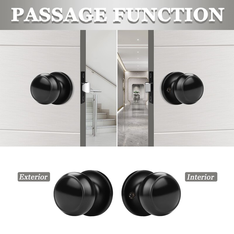 Probrico (6 Pack Round Passage Door Knob(Non-Locking Knobs), Keyless Doorknobs