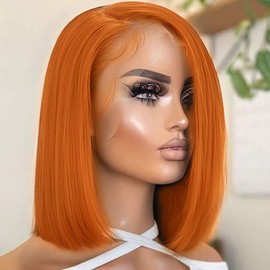 FFEGG 250% Density Ginger Bob Wig Human Hair Real 13x4 Frontal Orange Ginger HD Lace Short Straight Bob Wigs Pre Plucked with Baby Hair Straight Short Wigs For Women 10 Inch