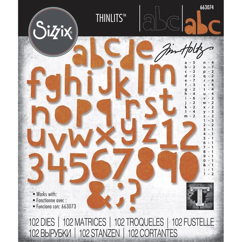 Tim Holtz Sizzix Thinlits Alphanumeric Cutout Lower Die Set, 663074,