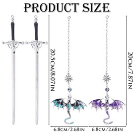 Berirexrion Fantasy Dragon Sword Bookmarks - 2 PCs Cool Metal Book Mark Gifts for Reading Blue Purple Page Maker Merch for Men Boys Kids Novel Fans Lovers Bookish Students Teachers School Accessories