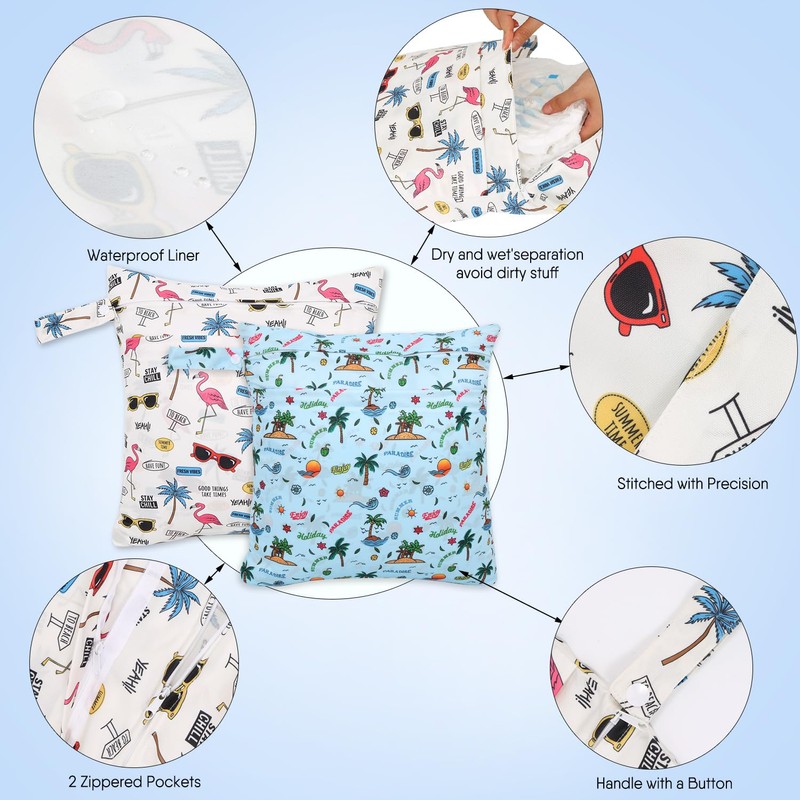 SANFERGE - 2 bolsas de tela para pañales, impermeables, reutilizables,