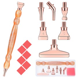 Diamond Art Painting Pen Accessories Tools Set,1Pcs Ergonomic Resin Diamond Drill Pen and 6Pcs Rosegold Stainless Steel Metal Screw Thread Multi Placer Tips and 6 Glue Clay(Orange)