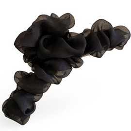 Organza Scrunchie Large Hair Claw Clip (Black)