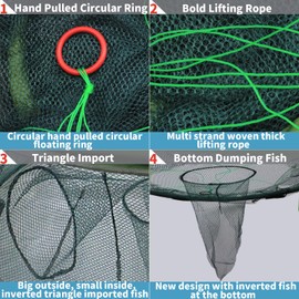 Round Fishing Bait Trap, 8 Holes Diameter 70cm Portable Folded Shrimp Fishing Nets, Nylon Mesh Net Fishing Equipment for Minnow Crab Crayfish Crawdad