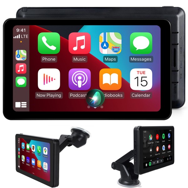 Wireless Apple CarPlay Android Auto Screen, Car Stereo 7" HD Touch Screen Portable Navigation Radio Vedio Player with Bluetooth WiFi, Live Navigation, Voice Control, Mirror Link